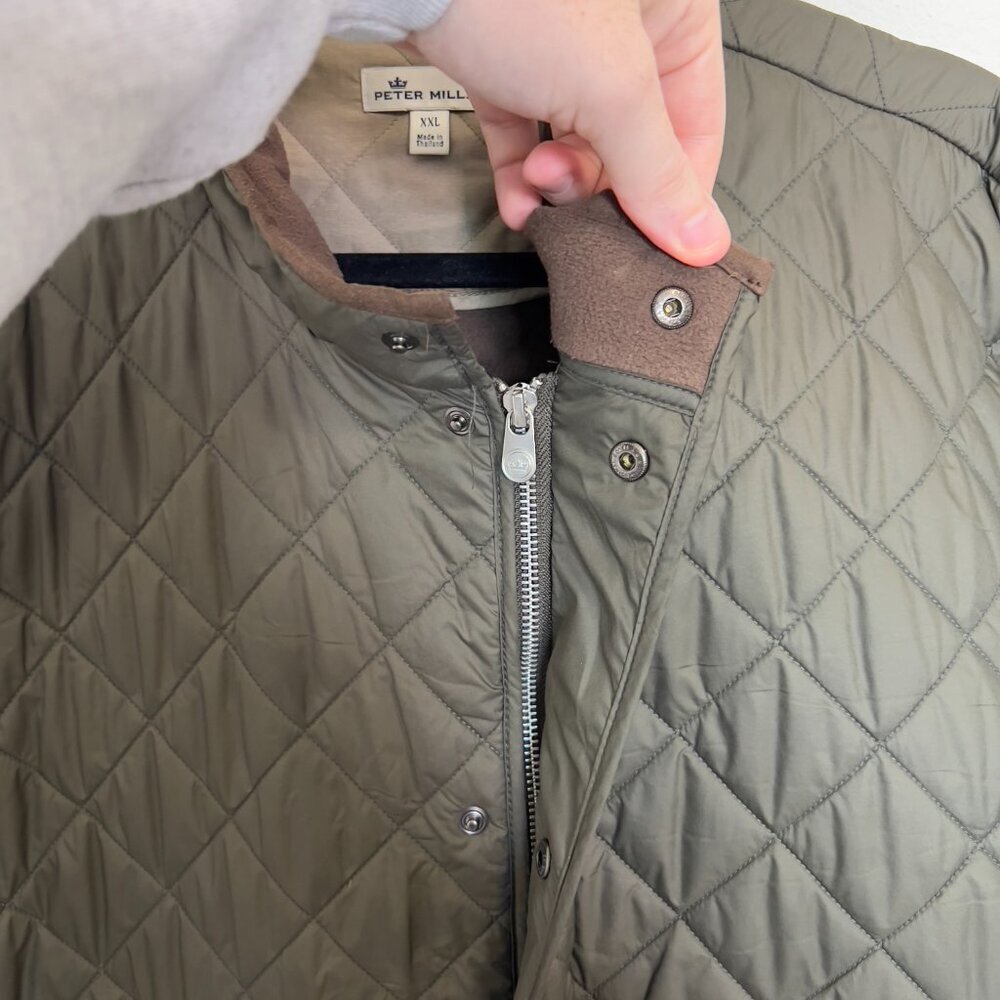 EUC Peter Millar Olive Green Quilted Jacket with Brown Trim-XXL - Picture 5 of 7